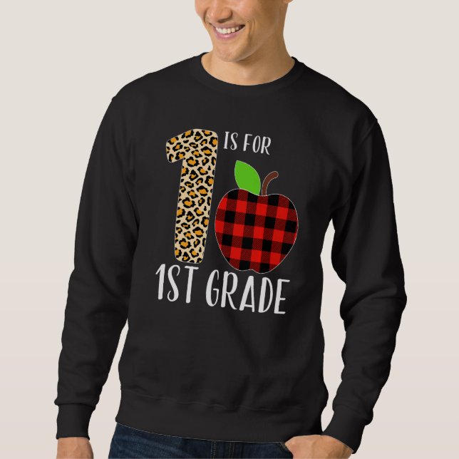 Sudadera 1 Is For 1st Grade Teacher Leopard Buffalo Plaid S (Anverso)
