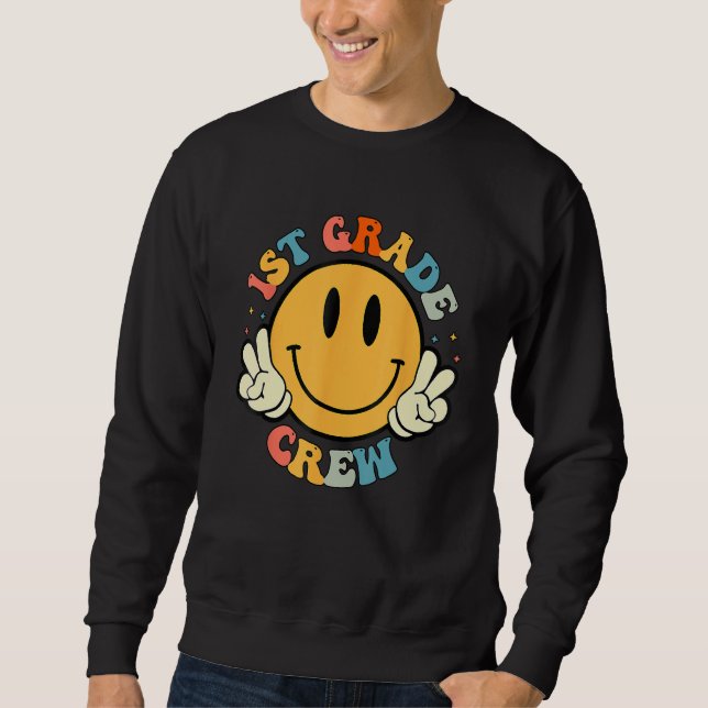 Sudadera 1st Grade Crew Retro Groovy Teacher Student Back T (Anverso)