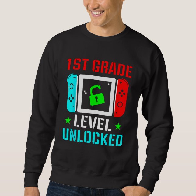 Sudadera 1st Grade Level Unlocked  Back To School Gamer Boy (Anverso)