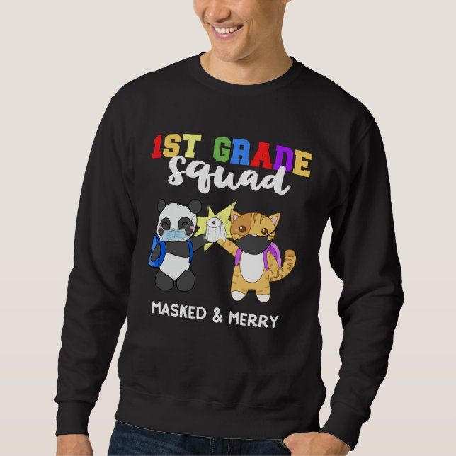 Sudadera 1st Grade Squad Quarantine Panda Kitty  Mask Quote (Anverso)