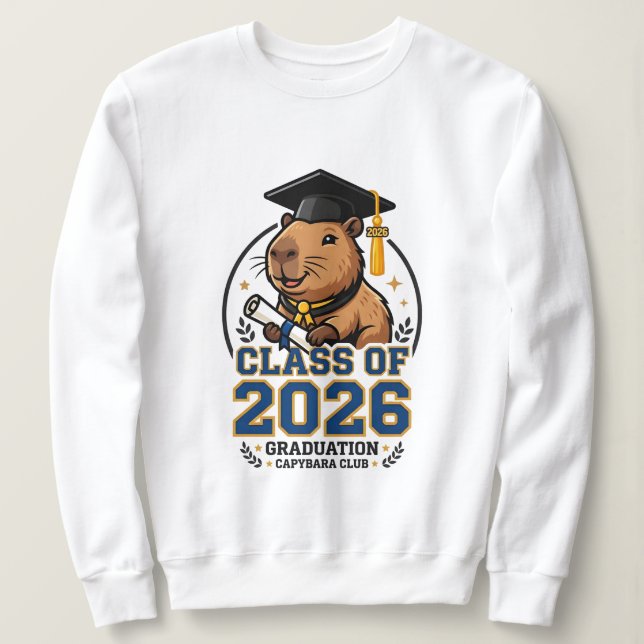 Sudadera 2026 graduation design featuring a capybara  (Anverso del diseño)