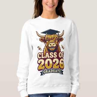 Sudadera 2026 graduation design featuring a highland cow 