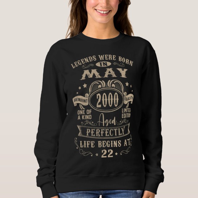 Sudadera 22ª Leyenda De Cumpleaños Nacida En Mayo De 2000 2 (Anverso)