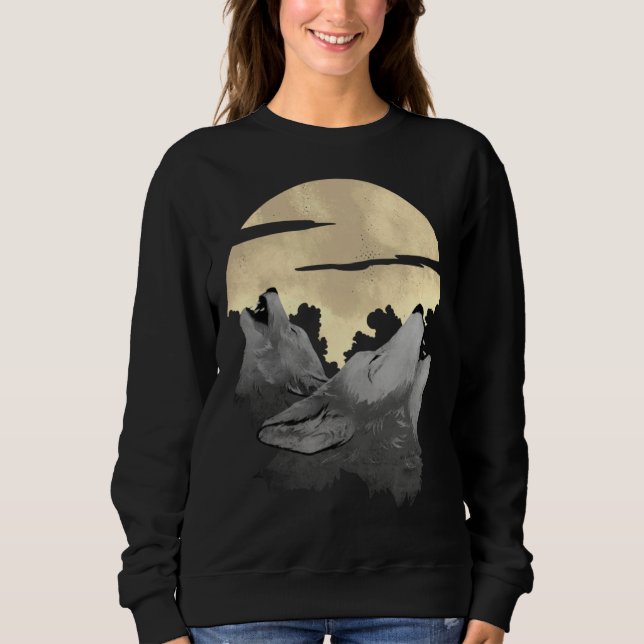 Sudadera 2 wolves howl the moon at night (Anverso)