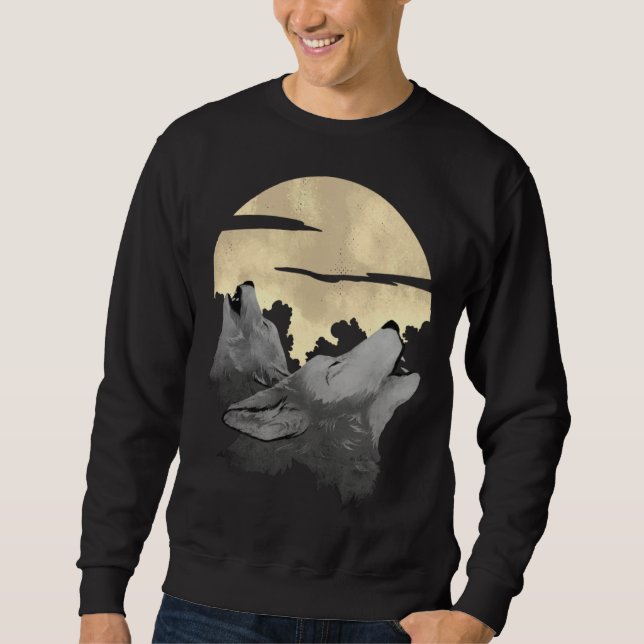 Sudadera 2 wolves howl the moon at night (Anverso)