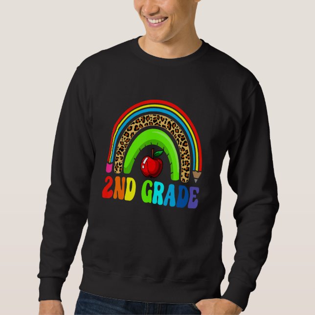 Sudadera 2nd Grade Cute Leopard Rainbow  Squad Teacher Kids (Anverso)