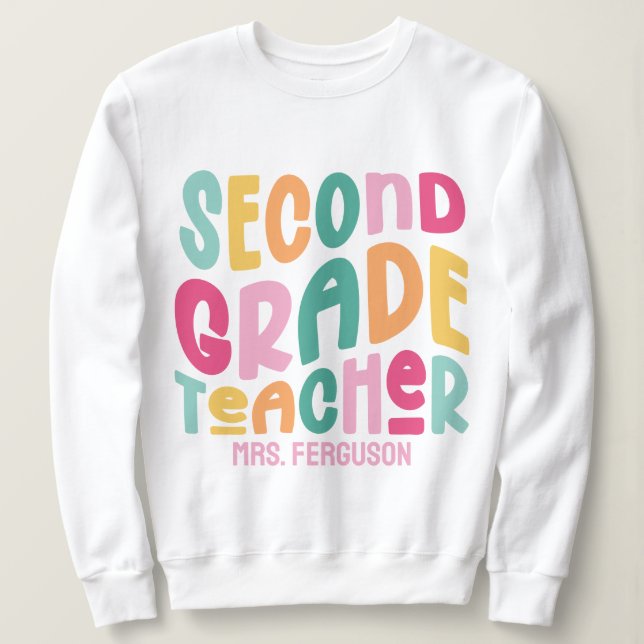 Sudadera 2nd Grade Teacher Colorful Typography (Anverso del diseño)