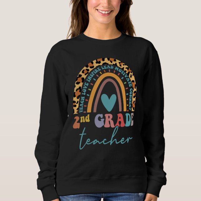 Sudadera 2nd Grade Teacher Leopard Rainbow Second Grd Back  (Anverso)