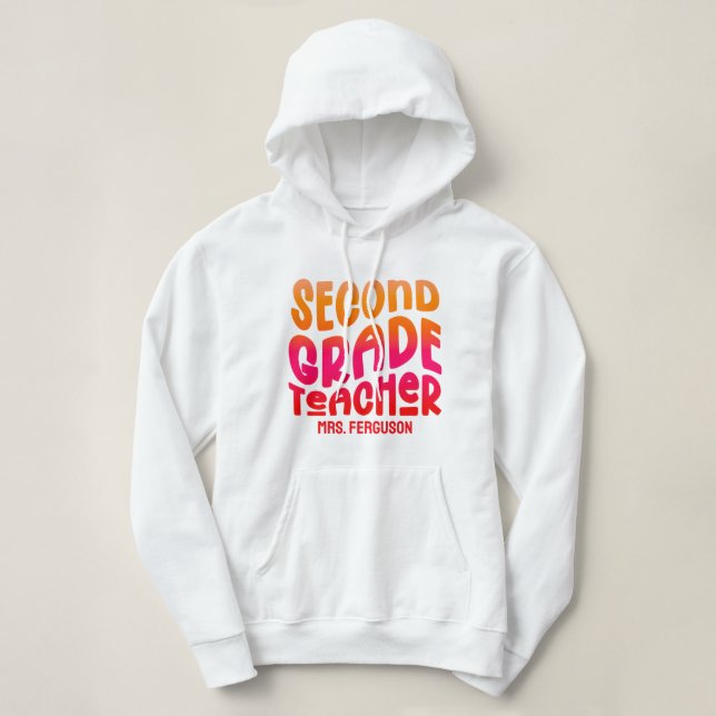 Sudadera 2nd Grade Teacher Orange Red Ombre Text Design (Diseño del anverso)