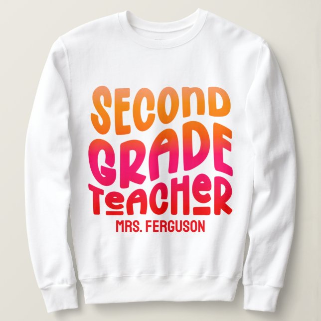 Sudadera 2nd Grade Teacher Orange Red Ombre Typography (Anverso del diseño)