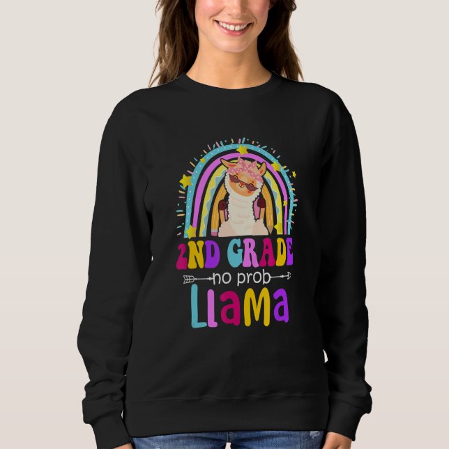 Sudadera 2nd Grade Teacher Rainbow No Prob Llama 100 Days o (Anverso)