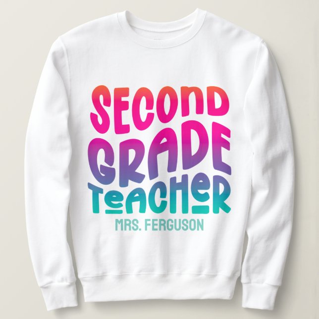 Sudadera 2nd Grade Teacher Rainbow Ombre Typography (Anverso del diseño)