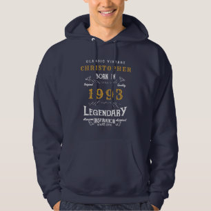 Sudadera 30 cumpleaños 1993 Añadir nombre Leyenda Oro Azul