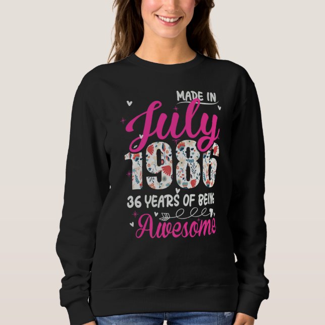 Sudadera 36.º cumpleaños increíble desde julio de 1986 Flor (Anverso)