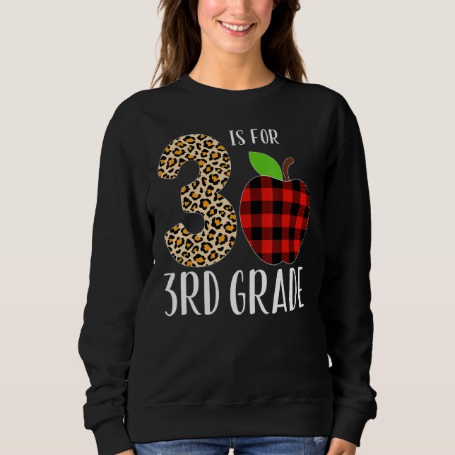Sudadera 3 Is For 3rd Grade Teacher Leopard Buffalo Plaid S (Anverso)