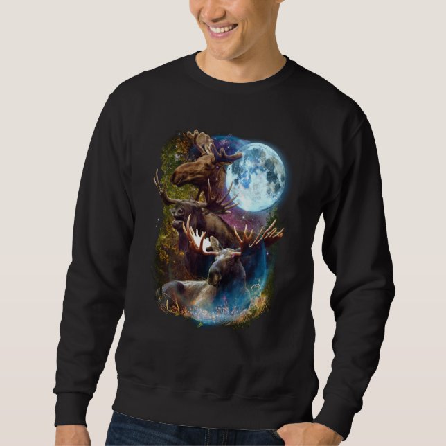 Sudadera 3 Moon Moose Deer Elk Animal Graphic (Anverso)