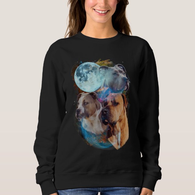 Sudadera 3 Moon Pitbull Dog  Canine Puppy Graphic Pet Humor (Anverso)