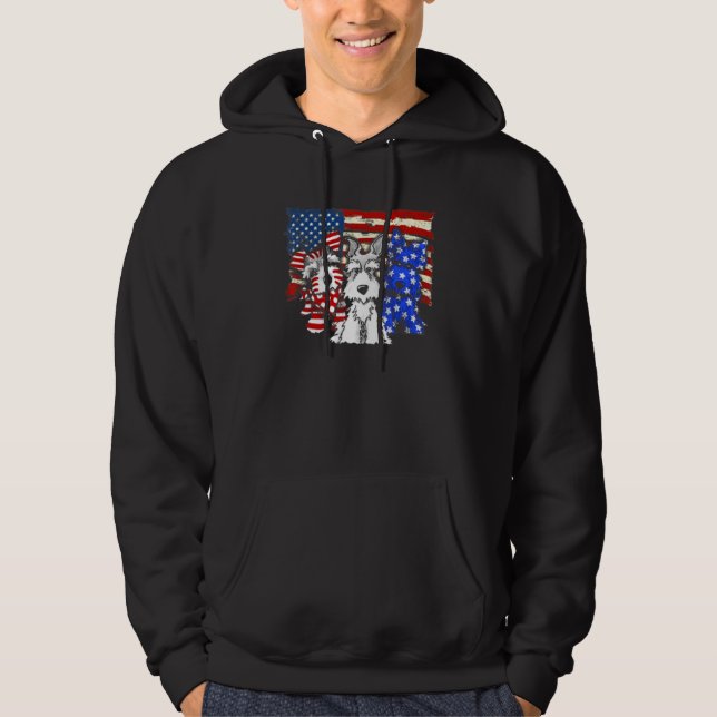 Sudadera 3 perros Bandera estadounidense Schnauzer (Anverso)
