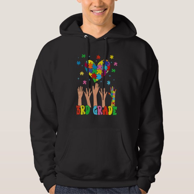 Sudadera 3rd Grade Heart Autism Awareness Back To School (Anverso)