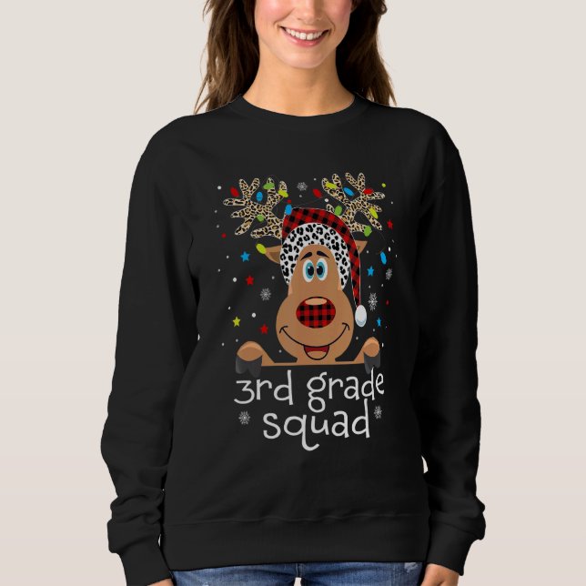 Sudadera 3rd Grade Squad Plaid Reindeer Santa Hat Teacher C (Anverso)