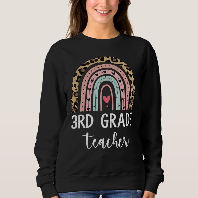 Sudadera 3rd Third Grade Teacher Rainbow Leopard Back To Sc (Anverso)