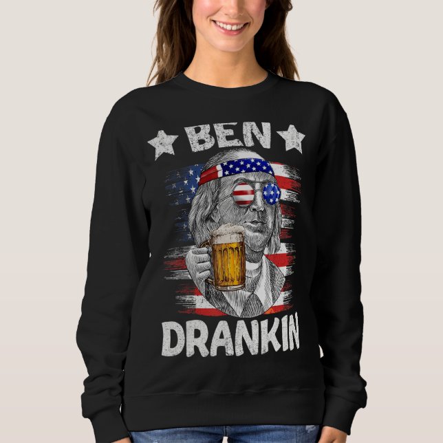 Sudadera 4 De Julio Ben Drankin Beber Cerveza Benjamin Fra (Anverso)
