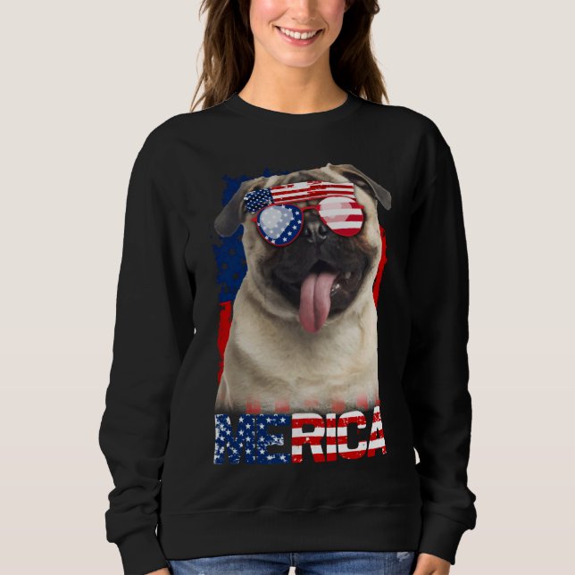 Sudadera 4 De Julio La Bandera Estadounidense Pone A Perro  (Anverso)