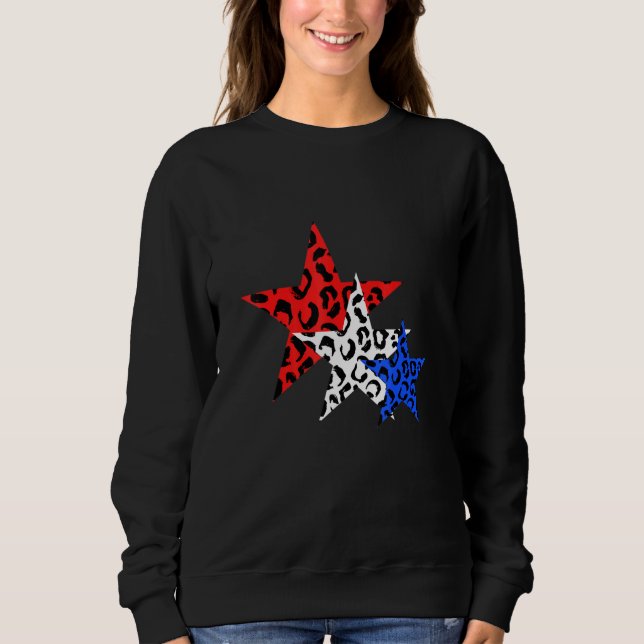 Sudadera 4 De Julio Leopard Print Red White Blue Stars Ame (Anverso)
