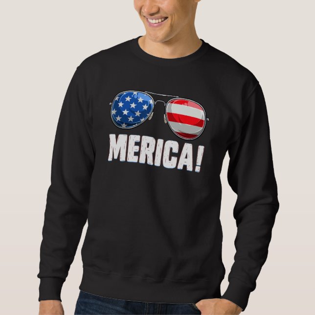 Sudadera 4 De Julio Merica Bandera Estadounidense Gafas De  (Anverso)