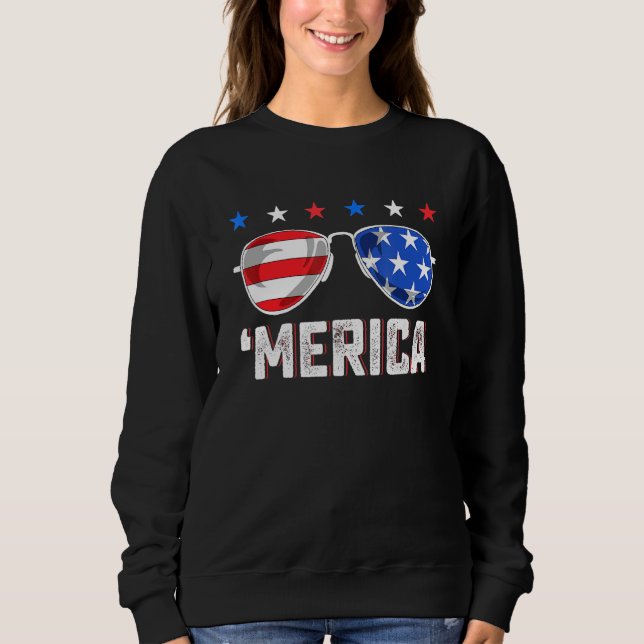 Sudadera 4 De Julio Merica Bandera Estadounidense Gafas De  (Anverso)