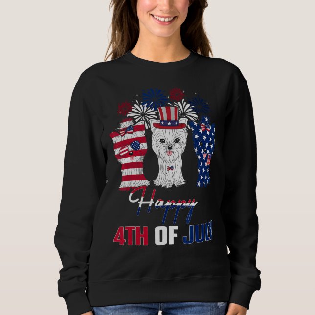 Sudadera 4 de julio Tres Rojos Blancos Yorkshire Terrier Bl (Anverso)