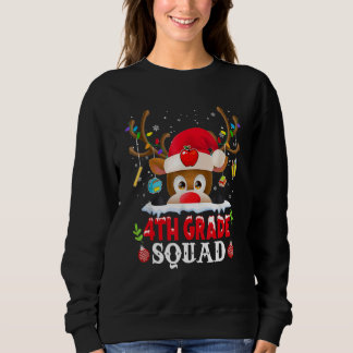 Sudadera 4th Grade Squad Plaid Reindeer Santa Hat Teacher C