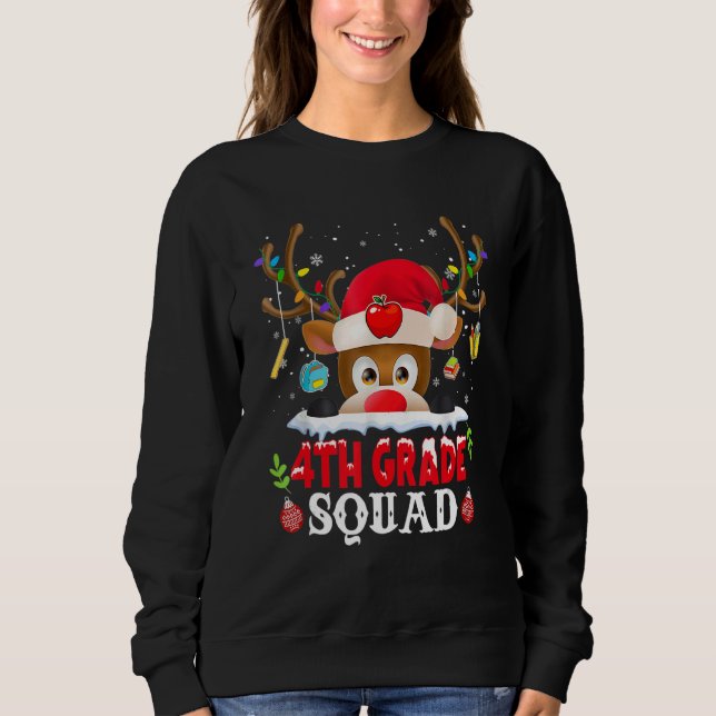Sudadera 4th Grade Squad Plaid Reindeer Santa Hat Teacher C (Anverso)