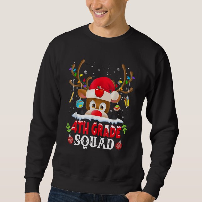 Sudadera 4th Grade Squad Plaid Reindeer Santa Hat Teacher C (Anverso)