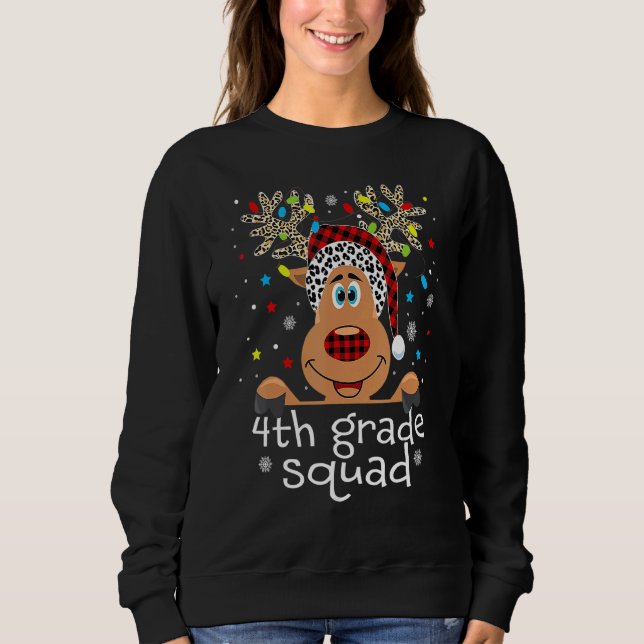 Sudadera 4th Grade Squad Plaid Reindeer Santa Hat Teacher C (Anverso)