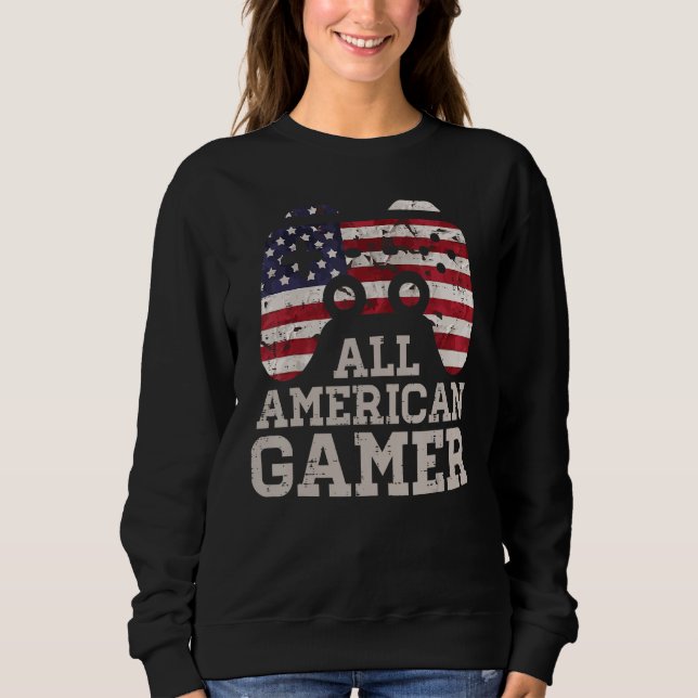 Sudadera 4th July All American Gamer Patriot Men Boys Kids  (Anverso)