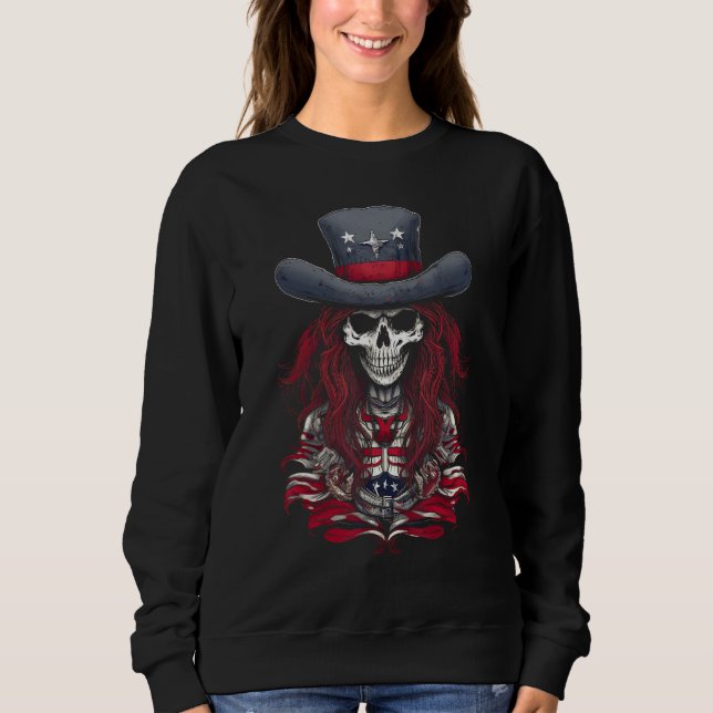 Sudadera 4th July Y'allternative USA Flag Western Skull Wom (Anverso)