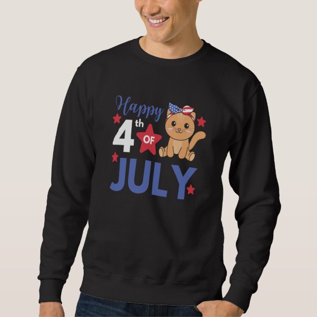 Sudadera 4th Of July American Cat For Kids Cute Usa Cat  6 (Anverso)