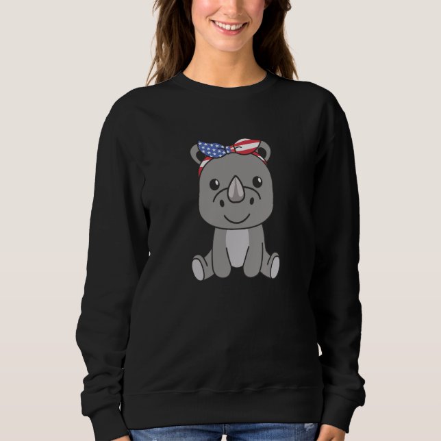 Sudadera 4th Of July American cute Rhino For Kids Cute Usa  (Anverso)