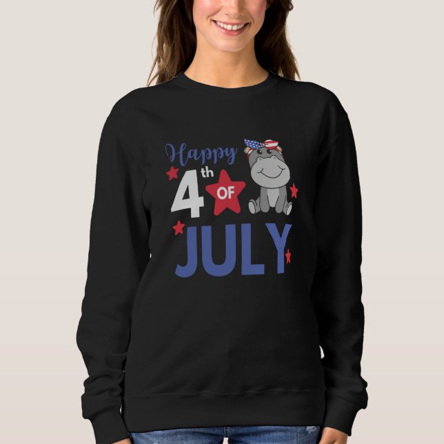 Sudadera 4th Of July American Hippo For Kids Cute Usa Hippo (Anverso)