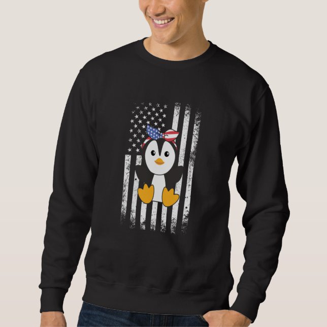 Sudadera 4th Of July American Penguin For Kids Cute Usa Pen (Anverso)