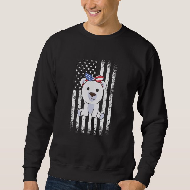 Sudadera 4th Of July American Polar Bear For Kids Cute Usa  (Anverso)