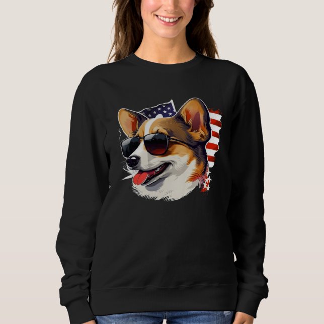 Sudadera 4th Of July Corgi American Flag Dog (Anverso)