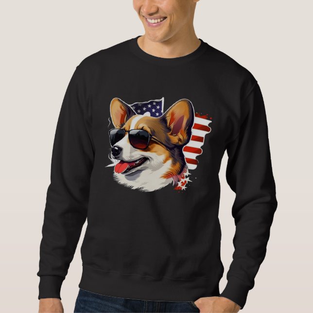 Sudadera 4th Of July Corgi American Flag Dog (Anverso)