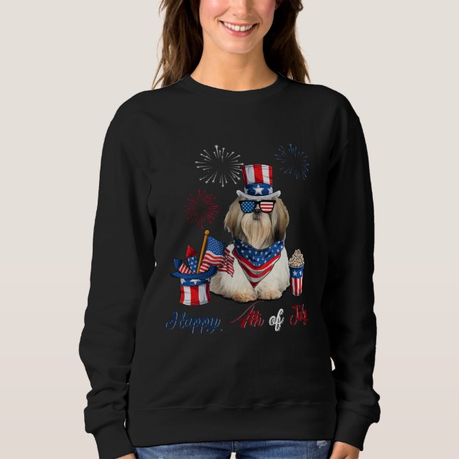 Sudadera 4th of July Cute American Flag  Shih Tzu Dog Firew (Anverso)