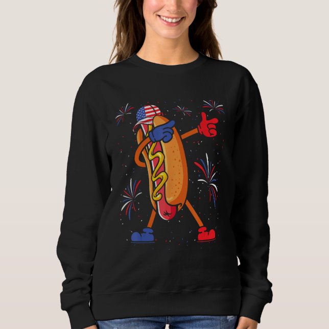 Sudadera 4th of July Dabbing Hot Dog American Glasses Hotdo (Anverso)
