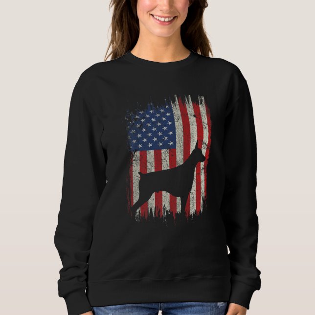 Sudadera 4th Of July Doberman American Flag Patriotic Dog L (Anverso)