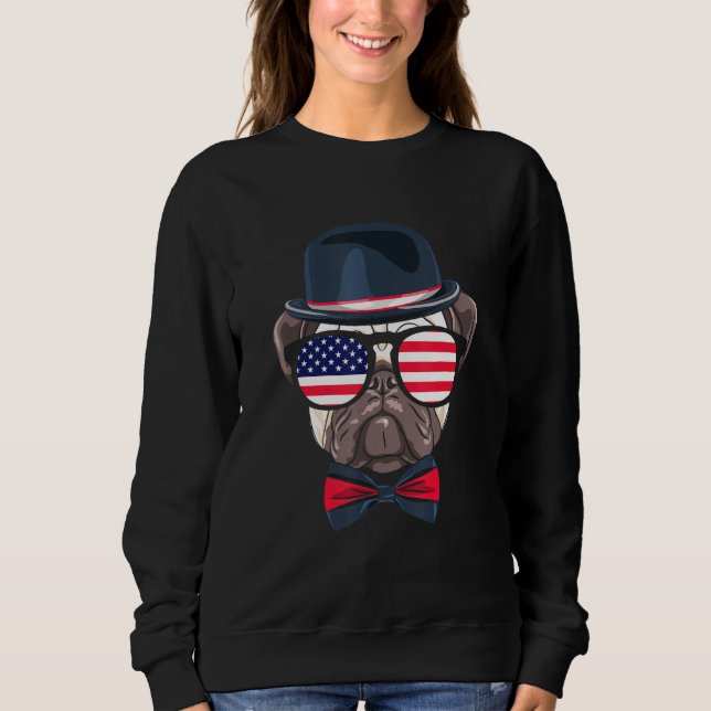 Sudadera 4th Of July Dog American Flag Patriotic English Bu (Anverso)