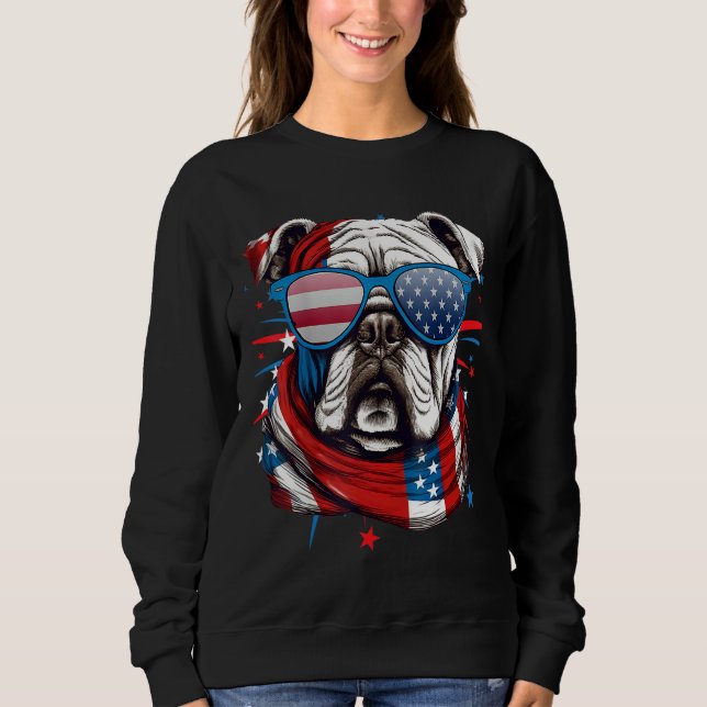Sudadera 4th Of July Dog Bulldog American Flag Independence (Anverso)