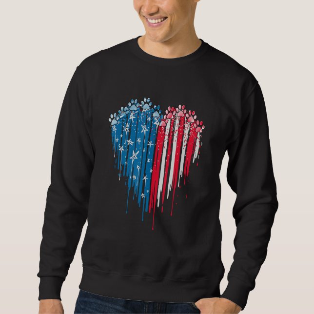 Sudadera 4th Of July Dog Paw Heart American Flag (Anverso)